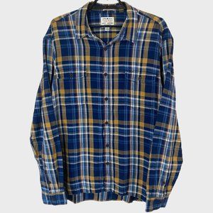 Lucky Brand Casual Plaid Button-Up Shirt Mens Size XXL Blue & Yellow Comfort Fit